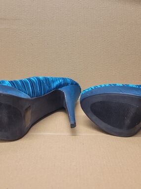 Daytrip Teal Satin Ruched Platform Heels